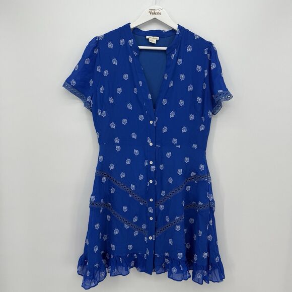 Shoshanna Blue Marlene Floral Button Front Mini Dress Size 8 Formal - Picture 1 of 11